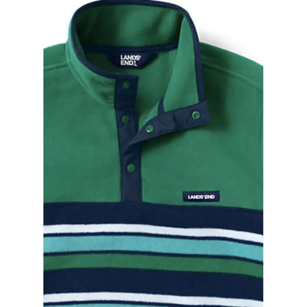 New LANDS' END Heritage‎ Fleece T-Snap Neck Pullover Thermacheck 200 Mens Size L